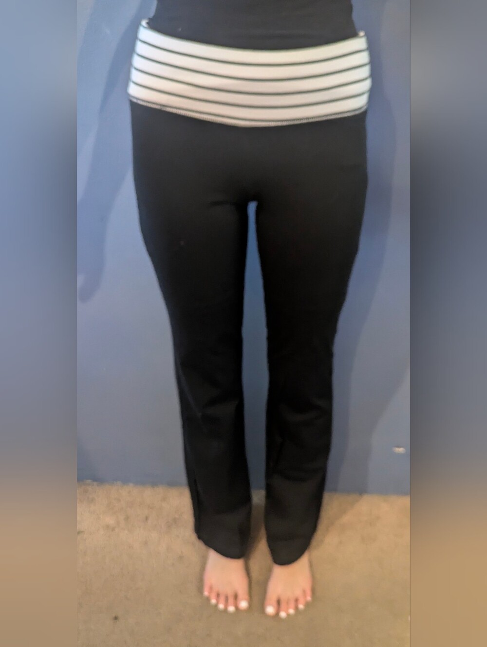 SO Jr Small Black Bootcut Yoga Stretch Pants Striped Fold Over Waist